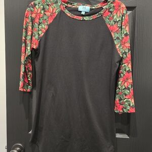 Black and Red Floral Raglan Sleeve Women's Top